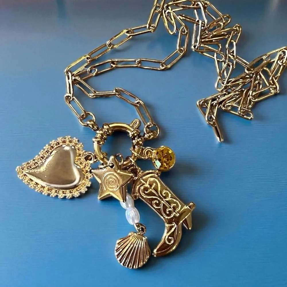 Gold Toned Charm Necklace Coastal Cowgirl